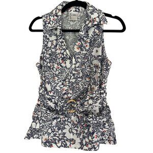 Finley Floral Peplum Top Bamboo Ring Buckle Sleeveless Blouse - XS